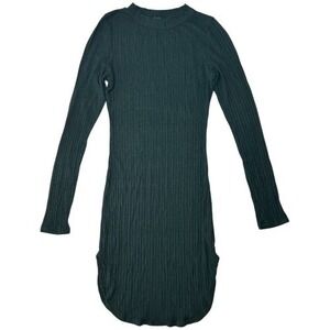 May Pink Ribbed Knit Bodycon Dress Small Dark Green Slit Hem